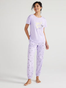 Joyspun Womens Short Sleeve Tee and Joggers Pajama Set, 2-Piece, Sizes S to 3X