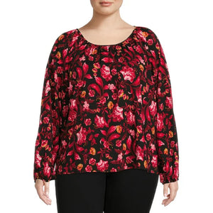 Terra & Sky Terra & Sky Women’s Size Peasant Top - Olivia Floral New