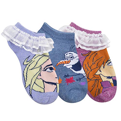 Disney Girl's Frozen 2 Anna Elsa Olaf Socks 3 Pack Socks (lace Ankle, 4-10)