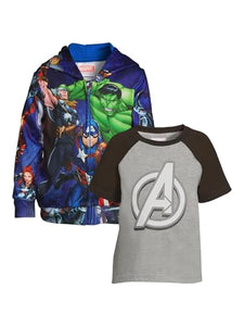 Disney Avengers Toddler Boy Sublimated Zip Up Hoodie and T-Shirt Set, Sizes 2T-5T