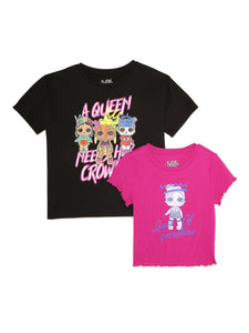 L.O.L. Surprise! Girls Queen Needs Crown T-Shirt, 2-Pack, Sizes 4-16