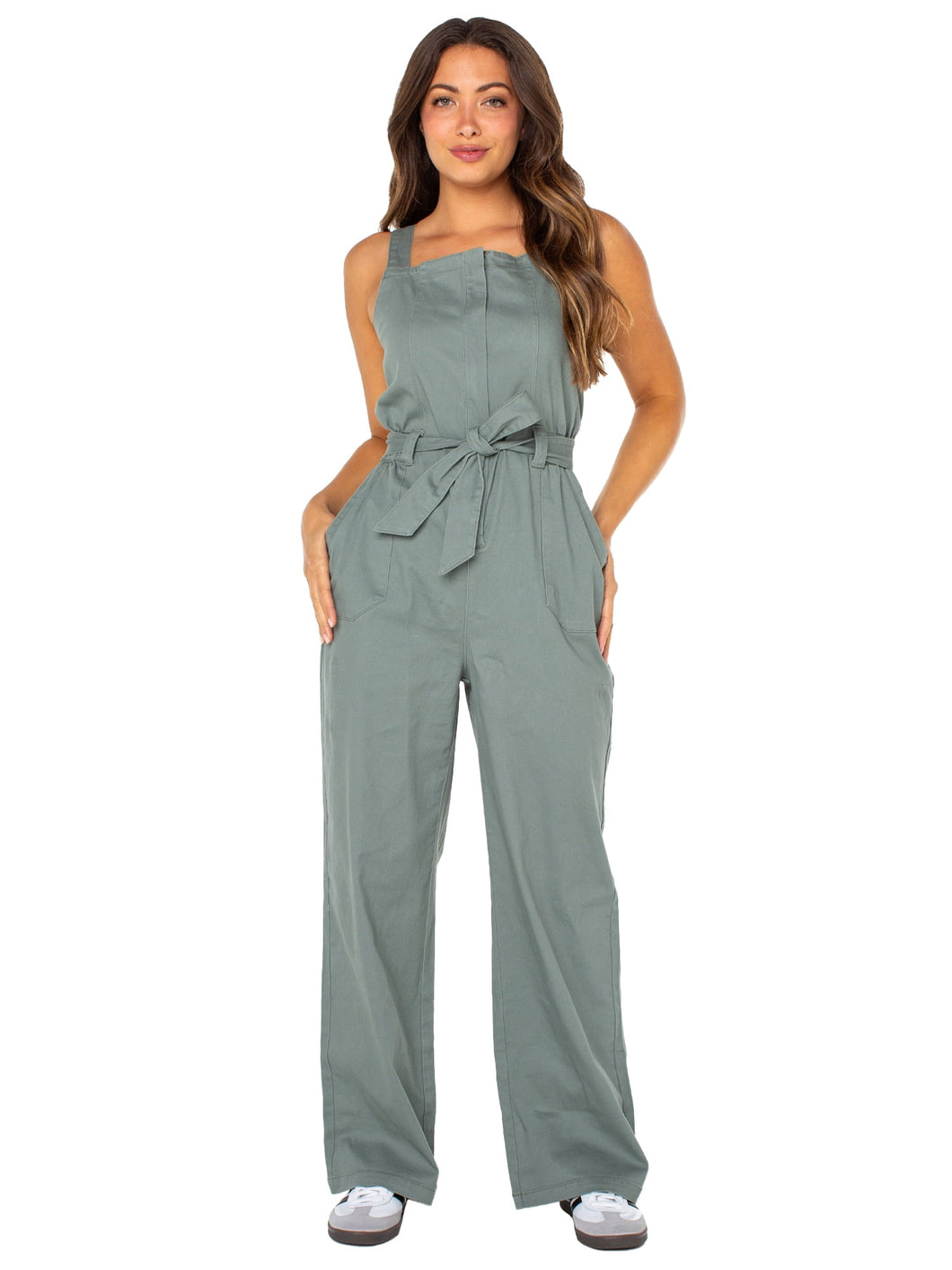 Celebrity Pink Women's Juniors Short Sleeve High Rise Wide Leg Denim Jumpsuit - Sizes XS-3X