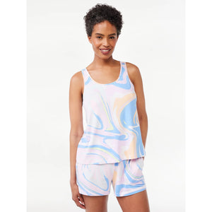 Joyspun Women's Print Tank Top and Shorts Pajama Set, 2-Piece, Sizes S to 3X