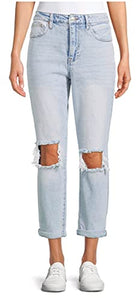 No Boundaries Junior's Light Acid Wash Super High Rise Destructed Mom Jeans - 15 Blue