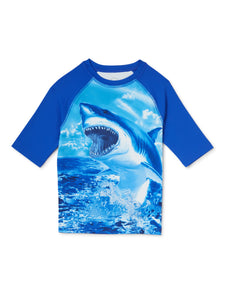 Boys' Short Sleeve Rash Guard Swim Shirt with UPF 50+, Size Large