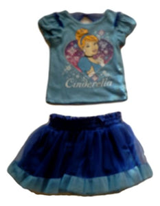 CINDERELLA 2 PC TOP & TUTU SKIRT SET, BLUE, SIZE 24M