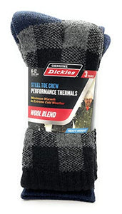 Dickies Genuine Men's 3-Pairs Steel Toe Crew Performance Thermals Socks, Wool Blend , Multicolor Pack of 1
