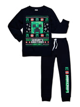 Load image into Gallery viewer, Minecraft Boys Holiday Sweatshirt and Joggers Set, 2-Piece, Sizes 4-10
