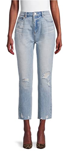 No Boundaries Junior's Light Wash High Rise Destructed Cropped Jeans - 9