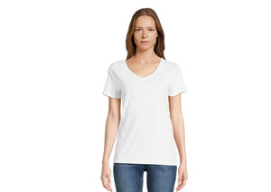 Time and Tru Women's Short Sleeve V-Neck T-Shirt (US, Alpha, 3X-Large, Regular, Regular, White)