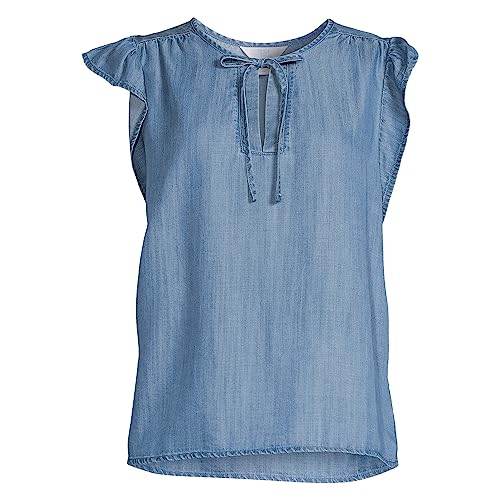 Time and Tru Women's Woven Ruffle Tank Top - Med Wash, XXXL