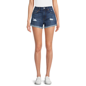 No Boundaries Juniors Cuffed Denim Shorts - Dark Wash