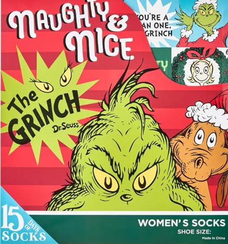 Women's Dr. Seuss' The Grinch 15 Days of Socks Advent Calendar - Assorted Colors 4-10