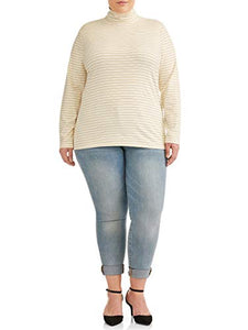 Time and Tru Women's Plus Size Striped Turtleneck Tee