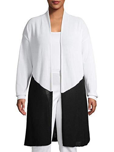Terra & Sky Women's Plus Size Long Sleeve Chevron Colorblock Duster Cardigan (White/Black, 0X)